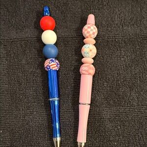 Decorative Bead Ballpoint Pens — Pink and Blue, Set of 2